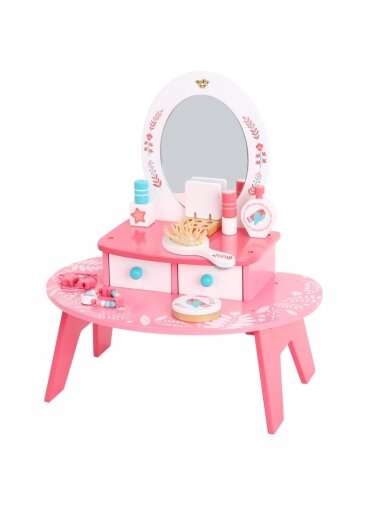 Rožinis medinis kosmetinis staliukas su veidrodžiu TOOKY TOY