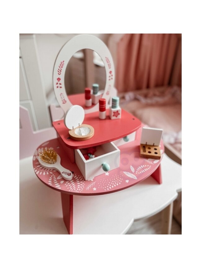 Rožinis medinis kosmetinis staliukas su veidrodžiu TOOKY TOY 2 Rožinis medinis kosmetinis staliukas su veidrodžiu TOOKY TOY 2