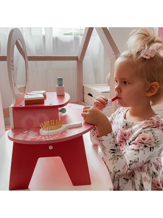 Rožinis medinis kosmetinis staliukas su veidrodžiu TOOKY TOY 3