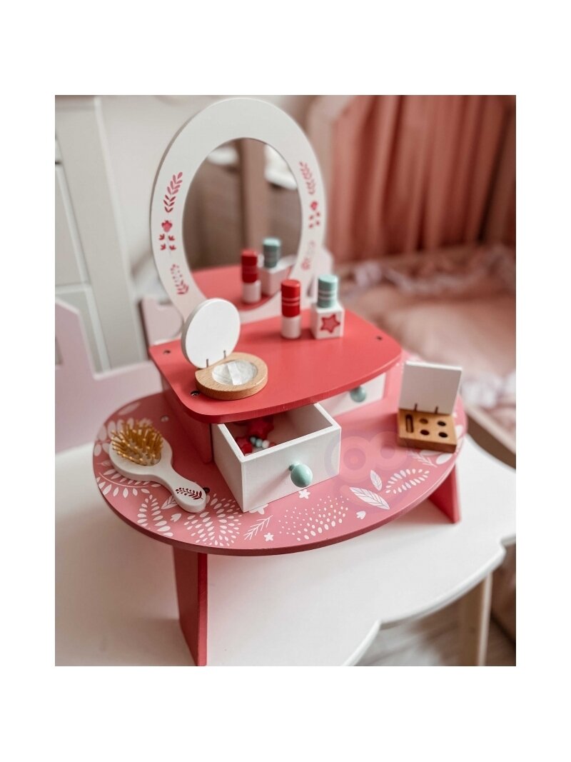 Rožinis medinis kosmetinis staliukas su veidrodžiu TOOKY TOY 2