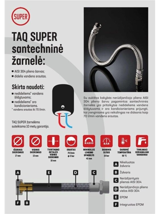 Santechninė žarnelė Tucai Taq Super, V3/4'', I3/4'', 50 cm 1