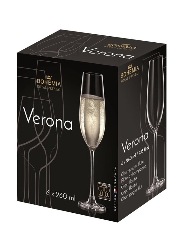 Šampano taurės BOHEMIA ROYAL CRYSTAL VERONA, 260 ml, 6 vnt. 1 Šampano taurės BOHEMIA ROYAL CRYSTAL VERONA, 260 ml, 6 vnt. 1