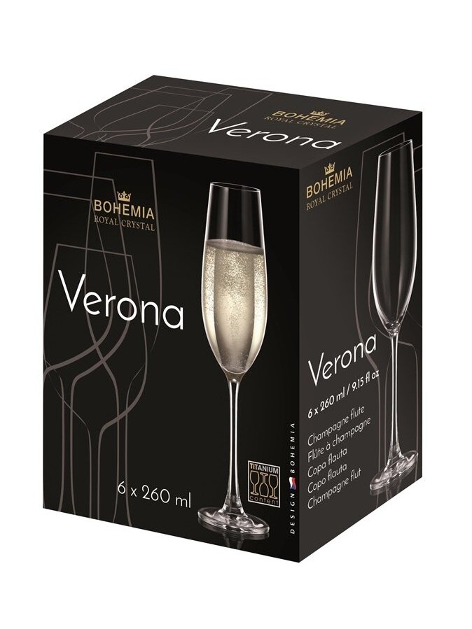 Šampano taurės BOHEMIA ROYAL CRYSTAL VERONA, 260 ml, 6 vnt. 1