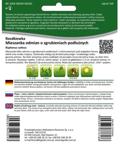 Sėklos juostoje ridikėlių mišinys pailgi