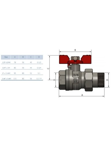 SENA ventilis su antgaliu 1 1/4" v/i trumpa rankena