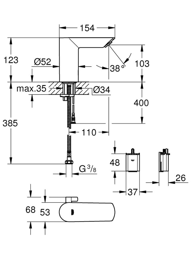 Sensorinis praustuvo maišytuvas Bau Cosmo-E 6V, maitinimas baterija, chromas 5 Sensorinis praustuvo maišytuvas Bau Cosmo-E 6V, maitinimas baterija, chromas 5