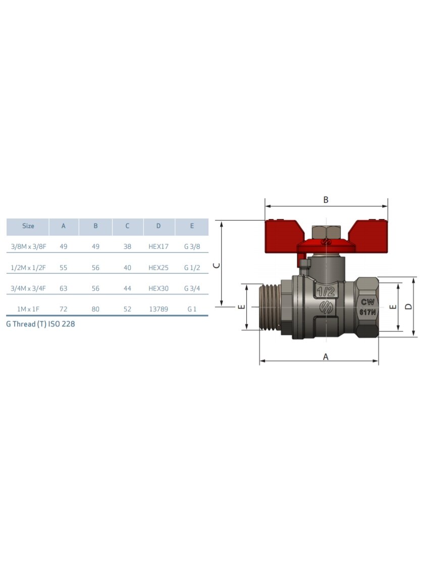 SENA ventilis 1" v/i trumpa rankena (153605) 1