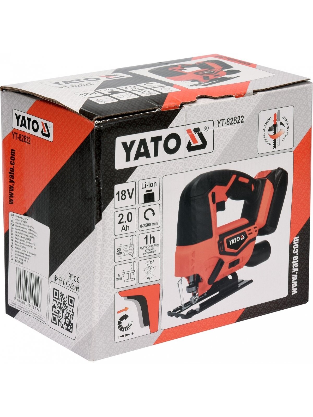 Siaurapjūklis akumuliatorinis 18V Li-ion Yato | 2.0Ah maks. pjaunamos medienos/metalo storis: 50/5mm 1
