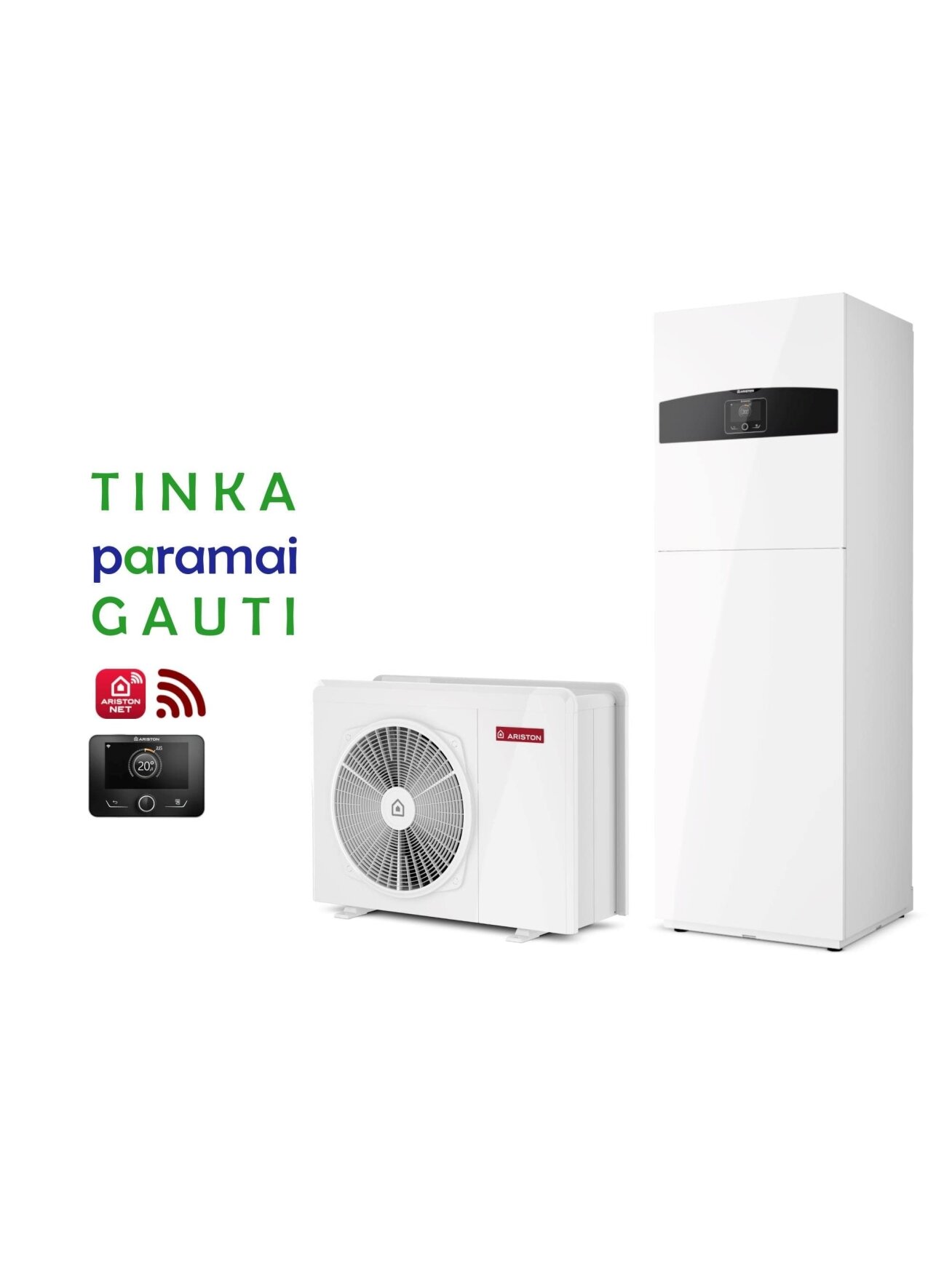 Šilumos siurblys Oras-Vanduo Ariston Nimbus R32, Compact, 35 S Net 6.35 kW, su integruotu 177l vandens šildytuvu ir Wi-Fi
