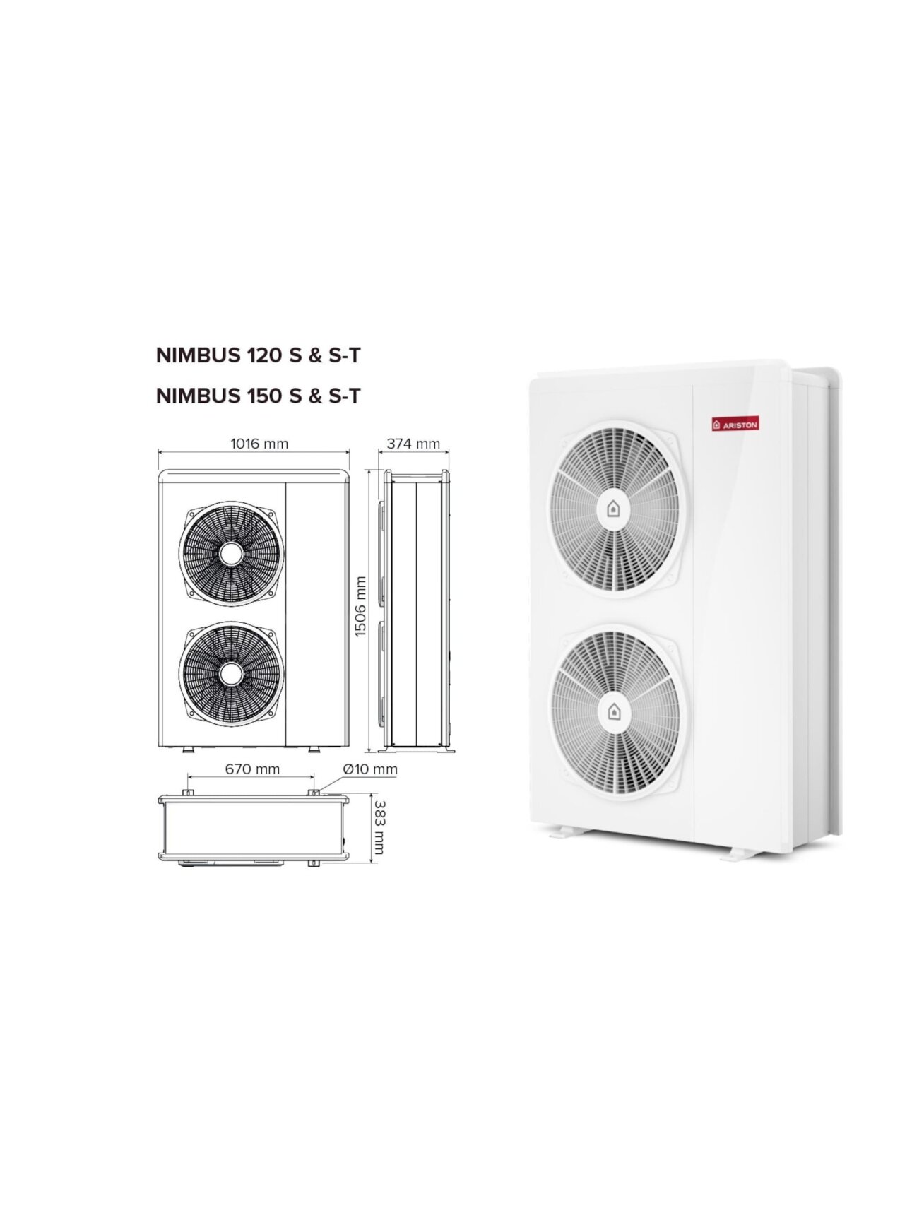 Šilumos siurblys Oras-Vanduo Ariston Nimbus R32, Flex, 150 S T Net 16.90 kW Φ3, su 190l vandens šildytuvu ir Wi-Fi 4