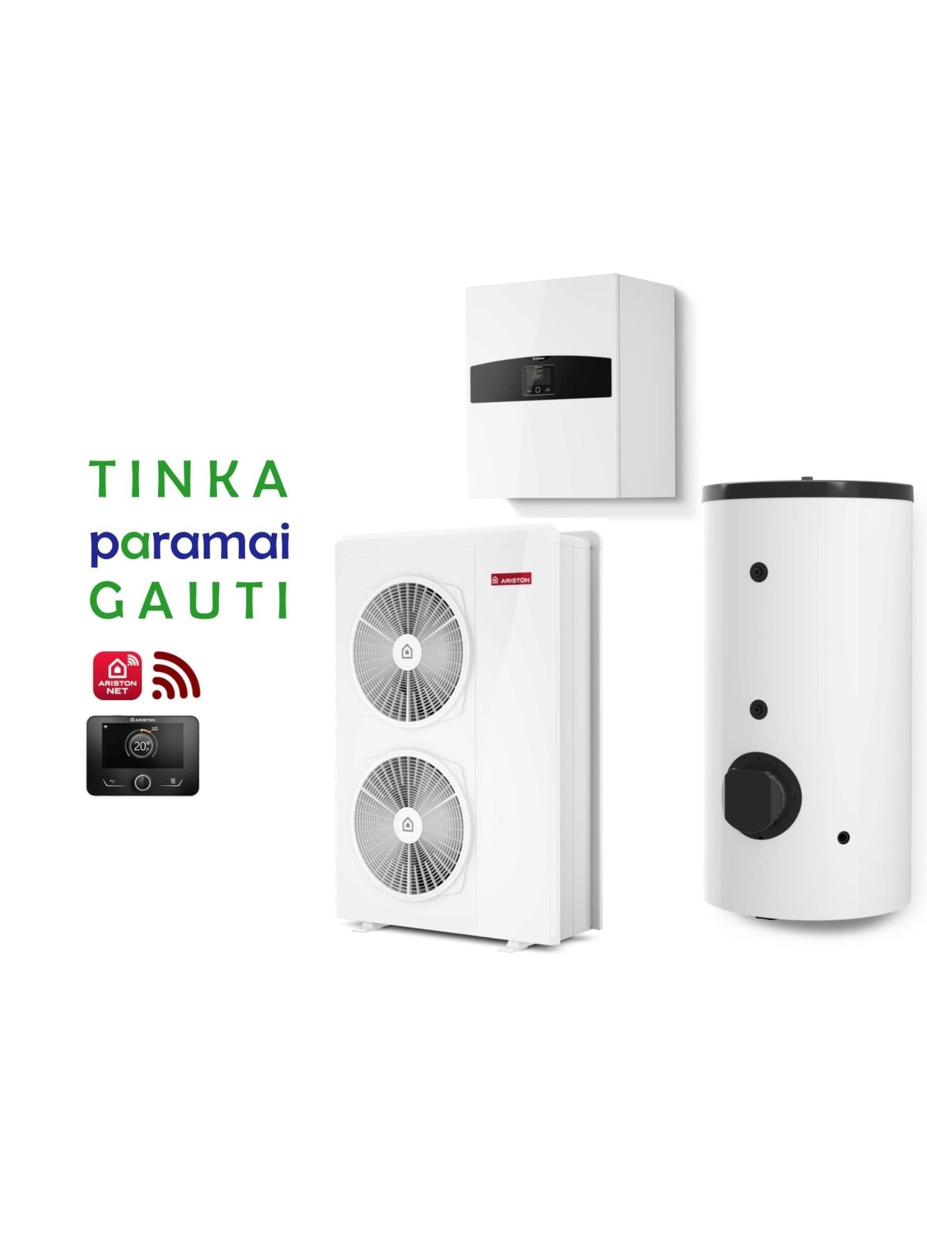 Šilumos siurblys Oras-Vanduo Ariston Nimbus R32, Flex, 150 S T Net 16.90 kW Φ3, su 190l vandens šildytuvu ir Wi-Fi