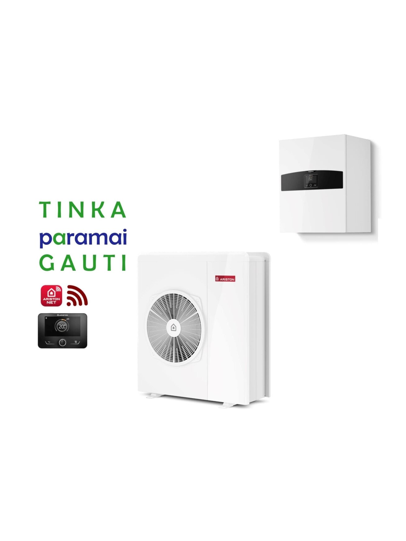 Šilumos siurblys Oras-Vanduo Ariston Nimbus R32, Plus, 80 S T Net 11.74 kW Φ3, su Wi-Fi