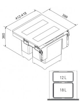 Šiukšliadėžė FRANKE, Sorter Garbo, 45-2, 18l.+12l. 1 Šiukšliadėžė FRANKE, Sorter Garbo, 45-2, 18l.+12l. 1