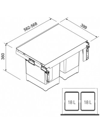 Šiukšliadėžė FRANKE, Sorter Garbo, 60-2, 18l.+18l. 1
