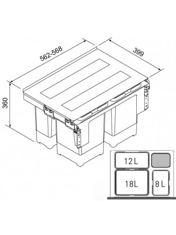 Šiukšliadėžė FRANKE, Sorter Garbo, 60-3, 18l.+12l.+8l. 1 Šiukšliadėžė FRANKE, Sorter Garbo, 60-3, 18l.+12l.+8l. 1