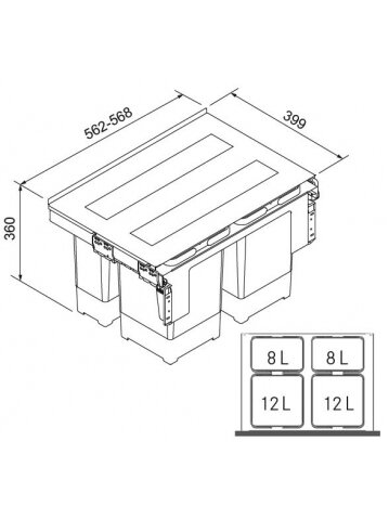 Šiukšliadėžė FRANKE, Sorter Garbo, 60-4, 2x12l.+2X8l. 1 Šiukšliadėžė FRANKE, Sorter Garbo, 60-4, 2x12l.+2X8l. 1