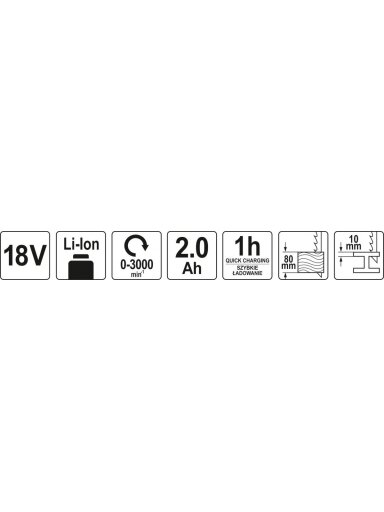 Siaurapjūklis tiesinis akumuliatorinis 18V Li-ion Yato | 2.0Ah maks. pjaunamos medienos/metalo storis: 80/10mm