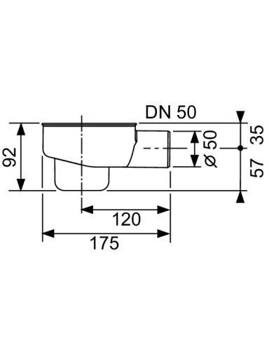 Sifonas dušo latakui, montavimo H 120mm, DN50; pralaidumas 0,8l/s.