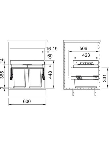 Šiukšliadėžė FRANKE, FX 60, 26L + 2x11 L