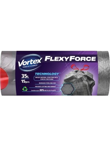 Šiukšlių maišai Vortex Flexy Force, 35 l, 15 vnt. Šiukšlių maišai Vortex Flexy Force, 35 l, 15 vnt.