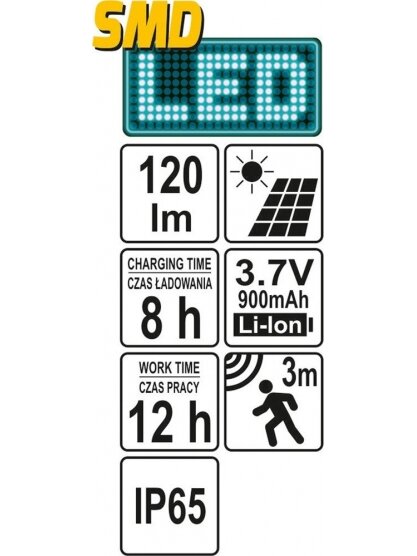 Sieninis šviestuvas su saulės baterija ir judesio davikliu 6 SMD LED Yato 4