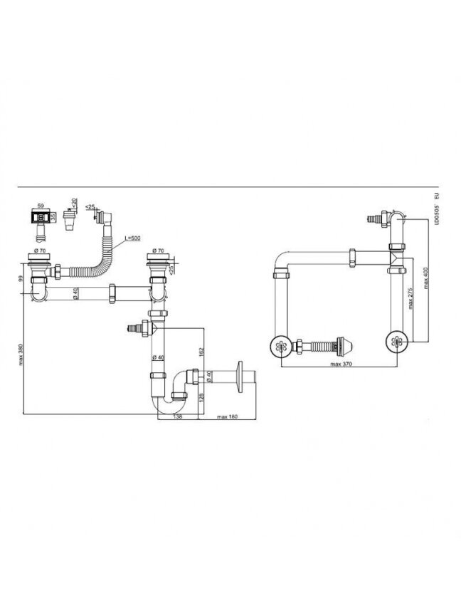 Sifonas dvigubai plautuvei Aniplast LD0505PL, 1 1/2 x 40 1