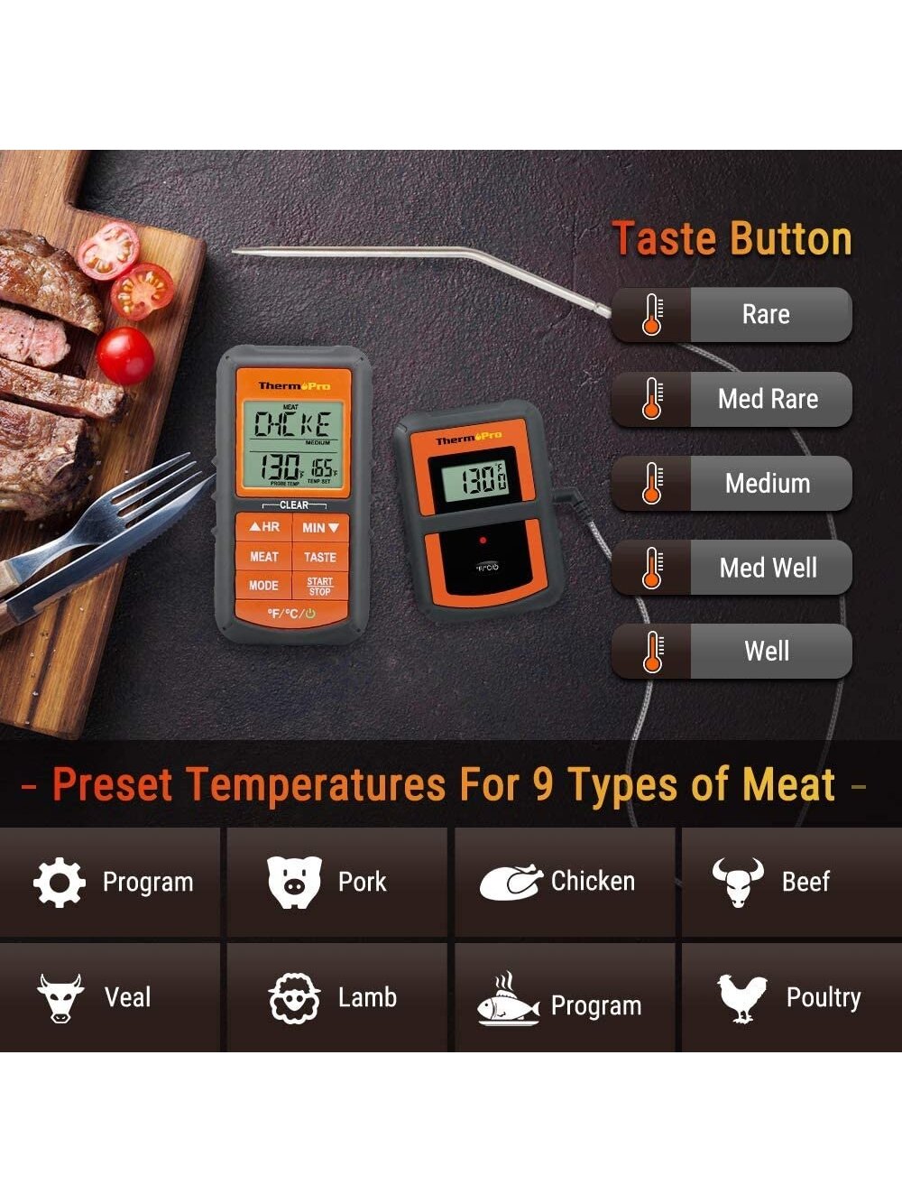 Skaitmeninis bevielis maisto termometras ThermoPro TP-07C 1
