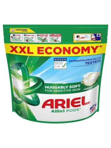 Skalbimo kapsulės Ariel All-in-1 PODS Sensitive, 44 vnt.