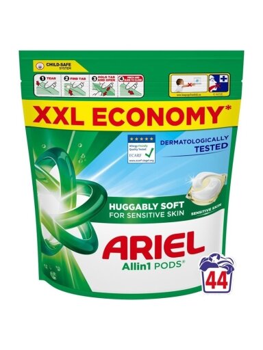 Skalbimo kapsulės Ariel All-in-1 PODS Sensitive, 44 vnt.
