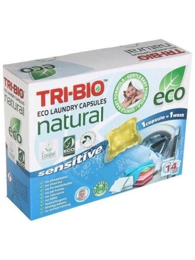 Skalbimo kapsulės TRI-BIO SENSITIVE, 14 vnt.
