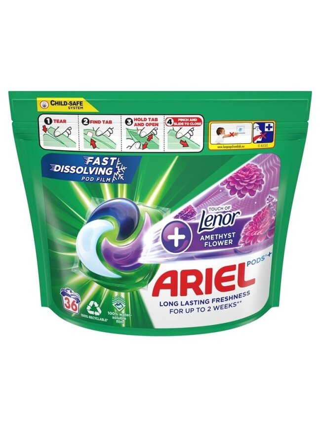Skalbimo kapsulės Ariel Amethyst flower, 36 vnt. Skalbimo kapsulės Ariel Amethyst flower, 36 vnt.