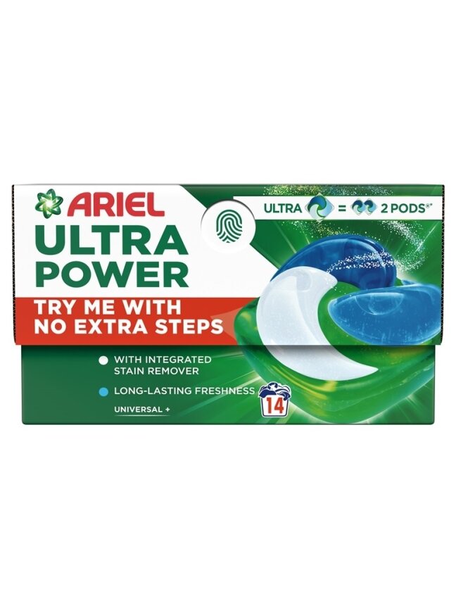 Skalbimo kapsulės Ariel Ultra Power Universal+, 14 vnt. Skalbimo kapsulės Ariel Ultra Power Universal+, 14 vnt.