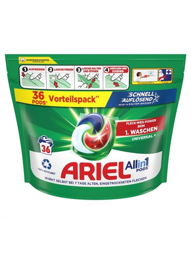 Skalbimo kapsulės Ariel Universal+, 36 vnt. Skalbimo kapsulės Ariel Universal+, 36 vnt.