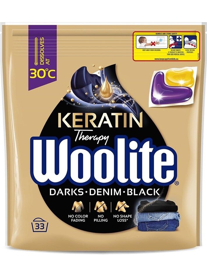 Skalbimo kapsulės WOOLITE DARKS DENIM BLACK, 33 vnt. Skalbimo kapsulės WOOLITE DARKS DENIM BLACK, 33 vnt.