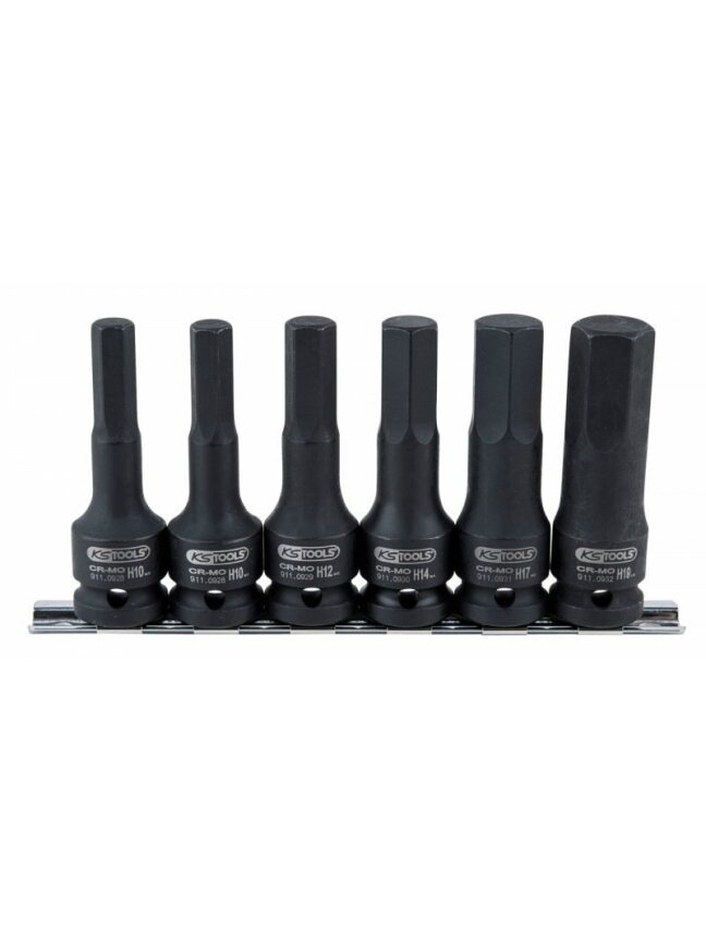 Smūginių galvučių antgalių komplektas 1/2", ilgos,HEX 8-19m, KS Tools Smūginių galvučių antgalių komplektas 1/2", ilgos,HEX 8-19m, KS Tools