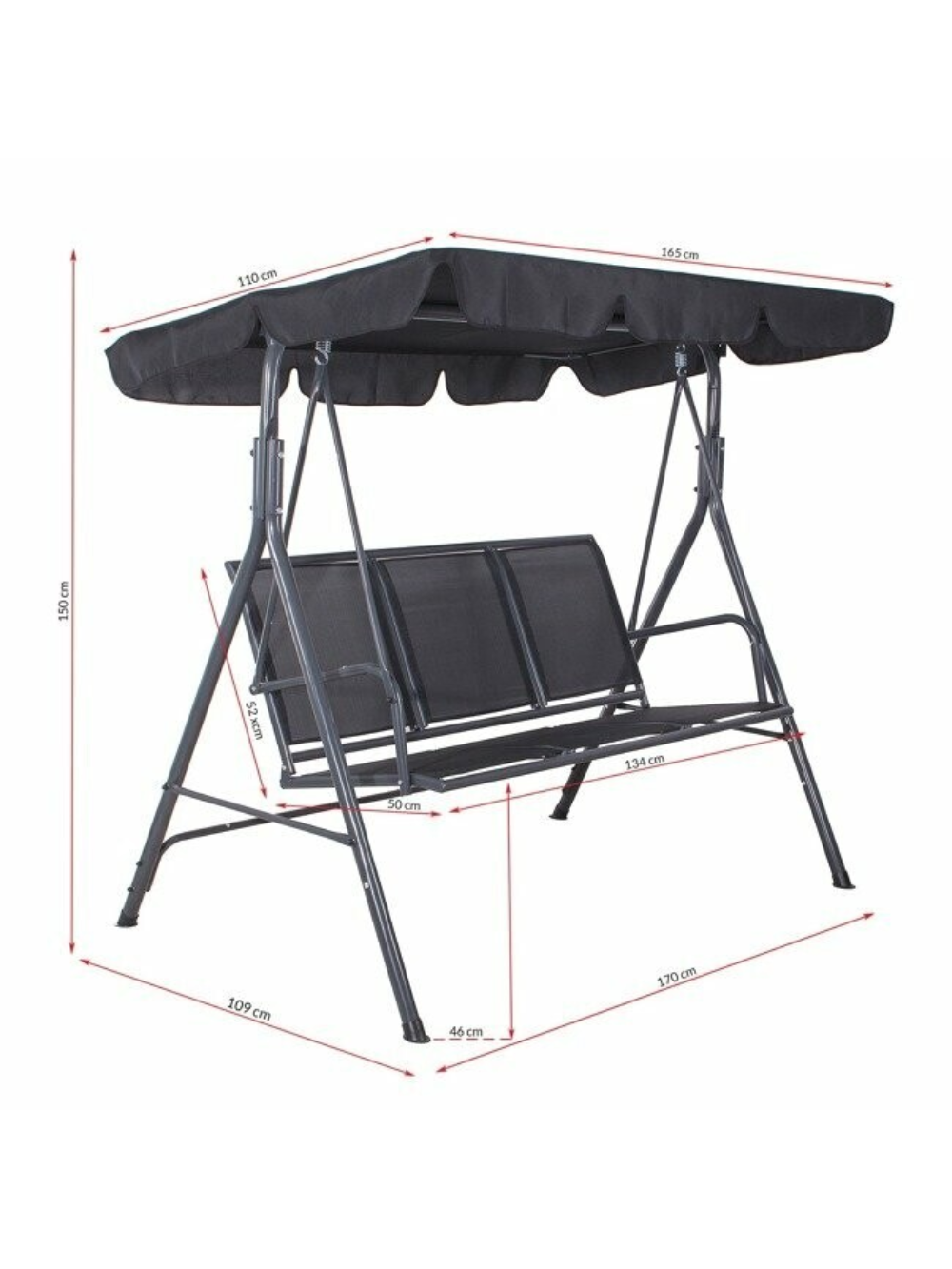 Sodo supynės 170x110x153 cm, 3-vietė, juoda tekstilė 3 Sodo supynės 170x110x153 cm, 3-vietė, juoda tekstilė 3