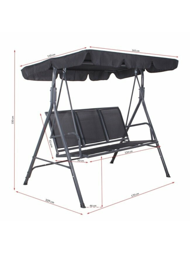 Sodo supynės 170x110x153 cm, 3-vietė, juoda tekstilė 3 Sodo supynės 170x110x153 cm, 3-vietė, juoda tekstilė 3