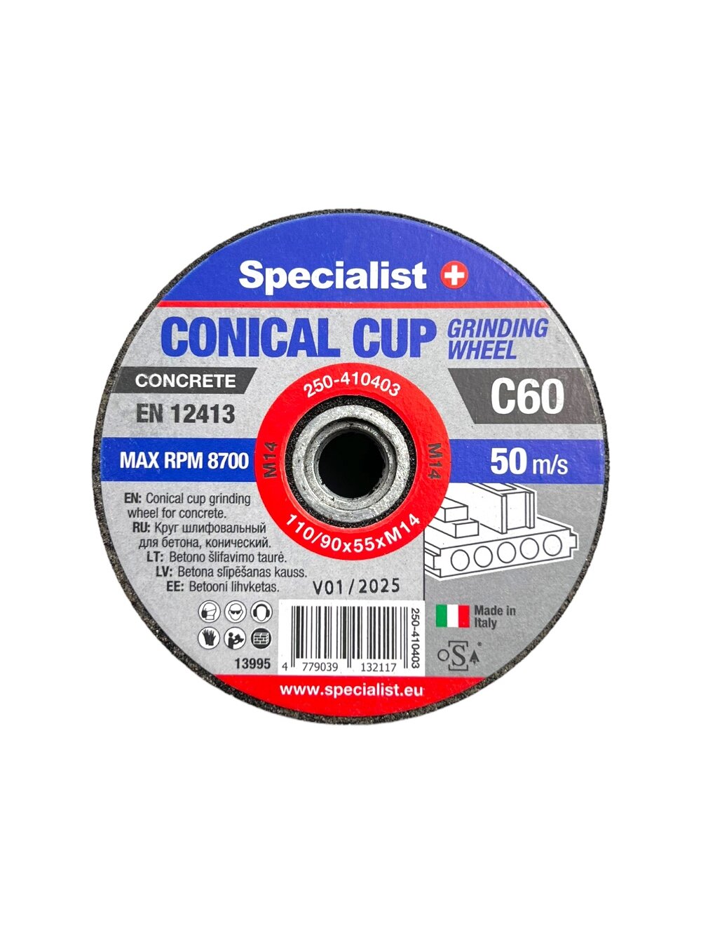 Specialist+ SPECIALIST+ betono šlif. taurė C60, 110/90x55xM14 mm 1 Specialist+ SPECIALIST+ betono šlif. taurė C60, 110/90x55xM14 mm 1