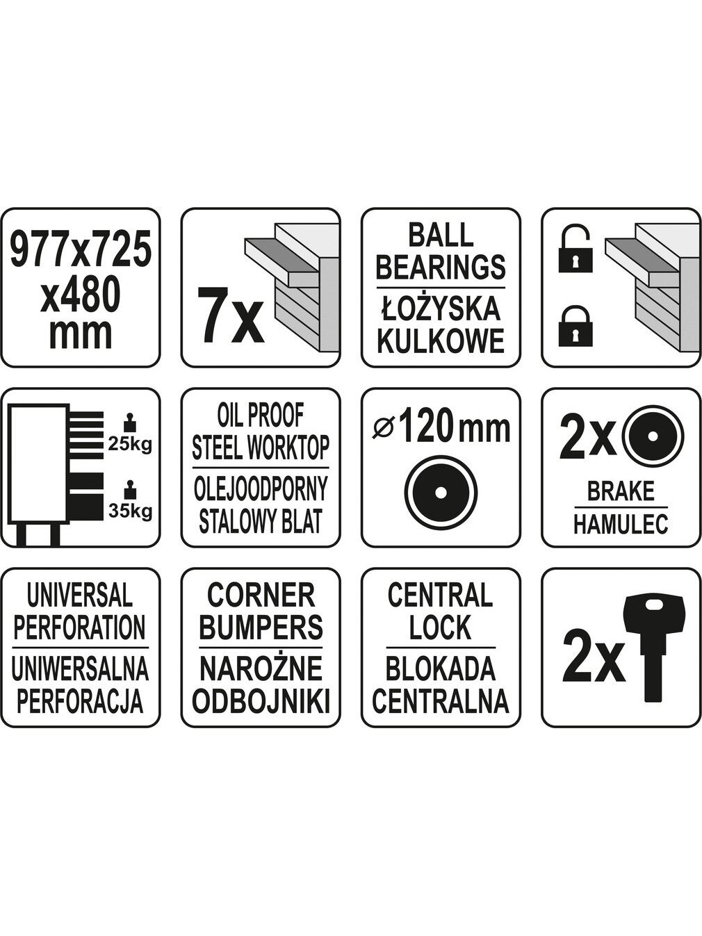 Spintelė įrankiams su ratukais, 7 stalčiai Yato 8 Spintelė įrankiams su ratukais, 7 stalčiai Yato 8