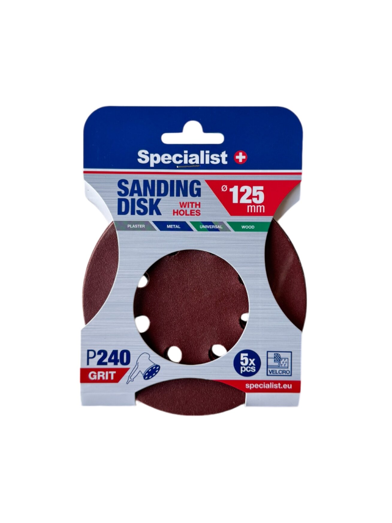 Specialist+ SPECIALIST+ šlifavimo popierius su skylėmis P240, 125 mm, 5 vnt.