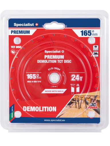 Specialist+ Pjovimo diskas 165x24Tx20mm, Demolition PREMIUM, SPECIALIST+