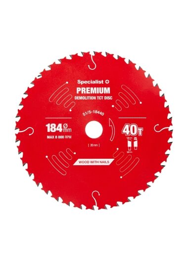 Specialist+ Pjovimo diskas 184x40Tx20/16mm, Demolition PREMIUM, SPECIALIST+