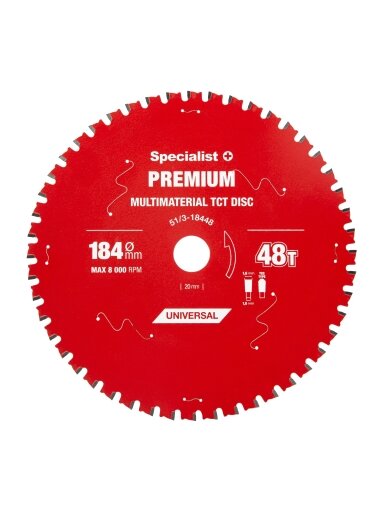 Specialist+ Pjovimo diskas 184x48Tx20/16mm, Multimaterial PREMIUM, SPECIALIST+