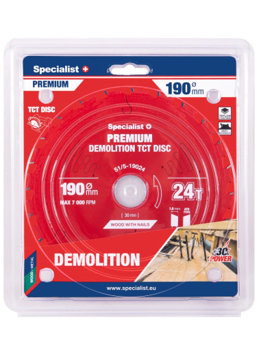 Specialist+ Pjovimo diskas 190x24Tx30mm, Demolition PREMIUM, SPECIALIST+