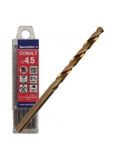 Specialist+ SPECIALIST+ metalo grąžtas COBALT, 4.5 mm, 10 vnt.