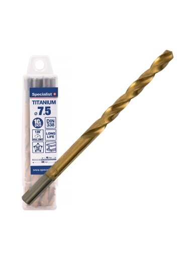 Specialist+ SPECIALIST+ metalo grąžtas TITAN, 7.5 mm, 10 vnt.
