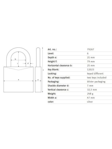 Spyna Abus 79267, sidabro, 79 mm x 47 mm Spyna Abus 79267, sidabro, 79 mm x 47 mm