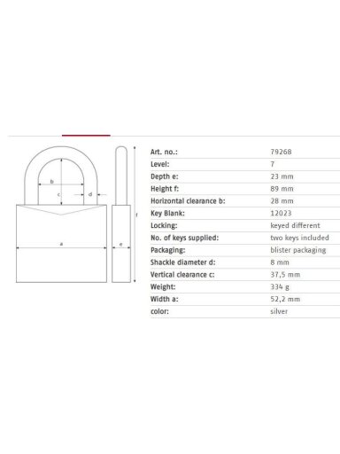 Spyna Abus 79268, sidabro, 89 mm x 52 mm