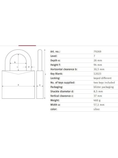 Spyna Abus 79269, sidabro, 94 mm x 57 mm
