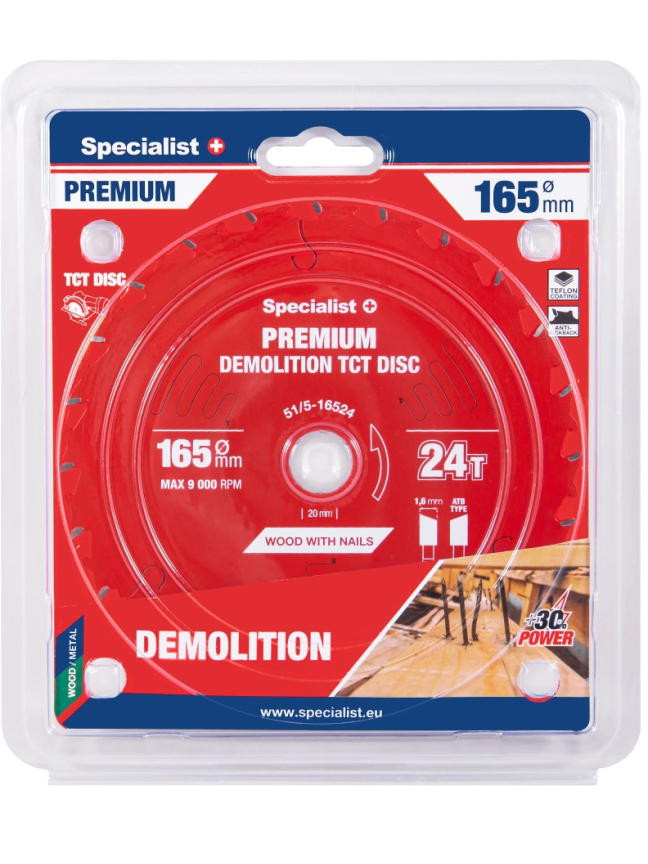 Specialist+ Pjovimo diskas 165x24Tx20mm, Demolition PREMIUM, SPECIALIST+
